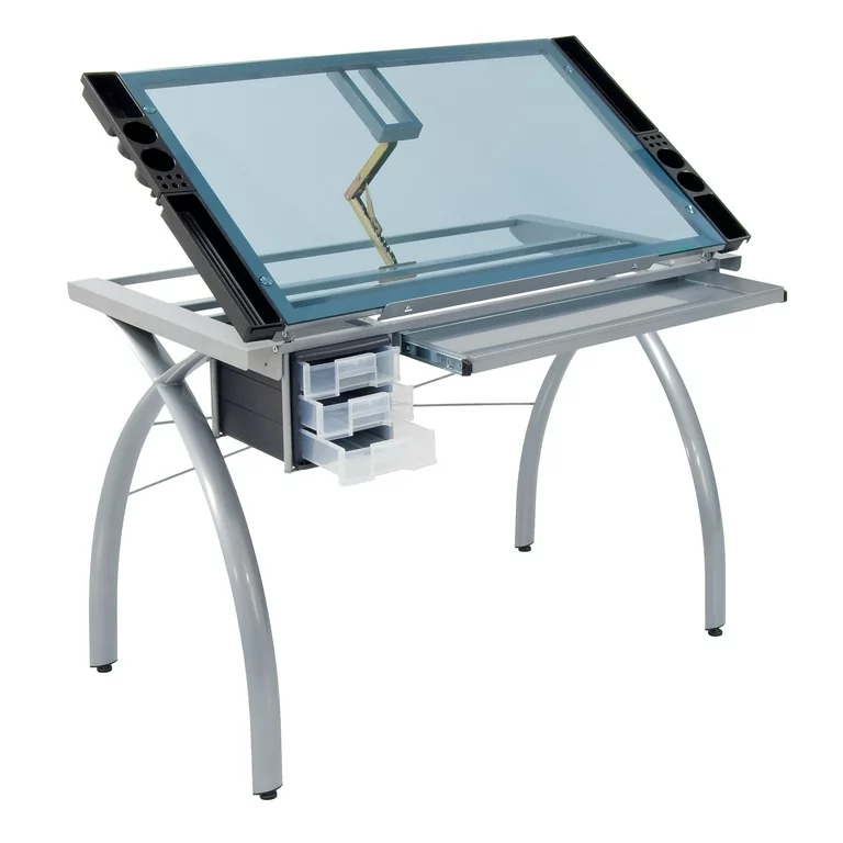 Studio Design Vision Craft Station Drafting Desk, Silver/Blue